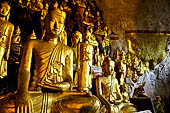 Inle Lake Myanmar. Pindaya, the famous Shwe Oo Min pagoda, a natural cave filled with thousands of gilded Buddha statues. 